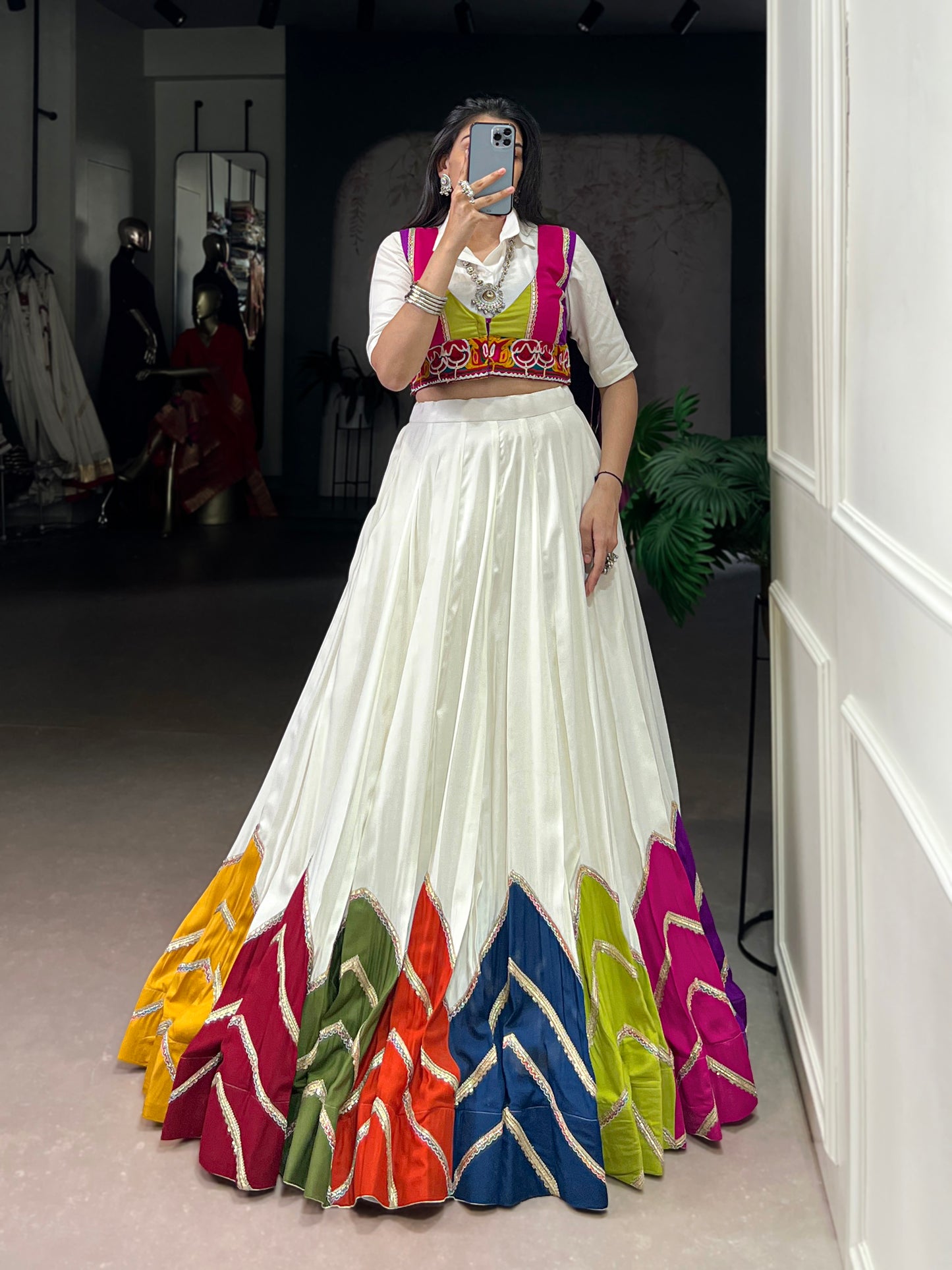 Multi Color Patch Work With Lace Touch Up Rayon Ghaghra Choli