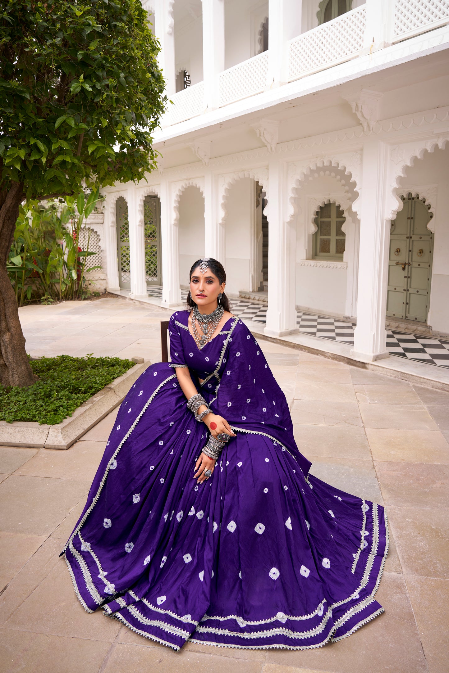 Purple Color Bandhej Print With Lace Touch Up Chanderi Chaniya Choli