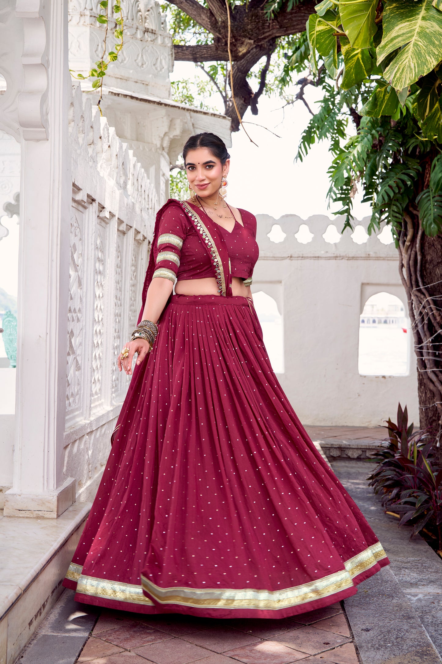 Maroon Color Zari Weaving Work With Embossed Design Chanderi Lehenga Choli
