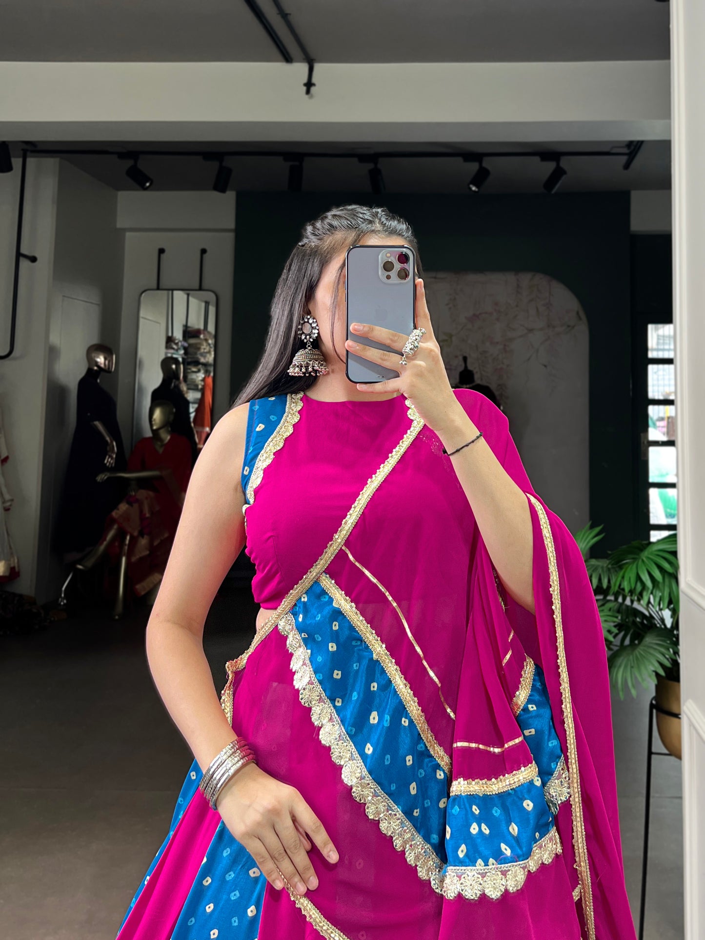 Pink Color Bandhej Print With Lace Touch Up Tasar Silk Chaniya Choli