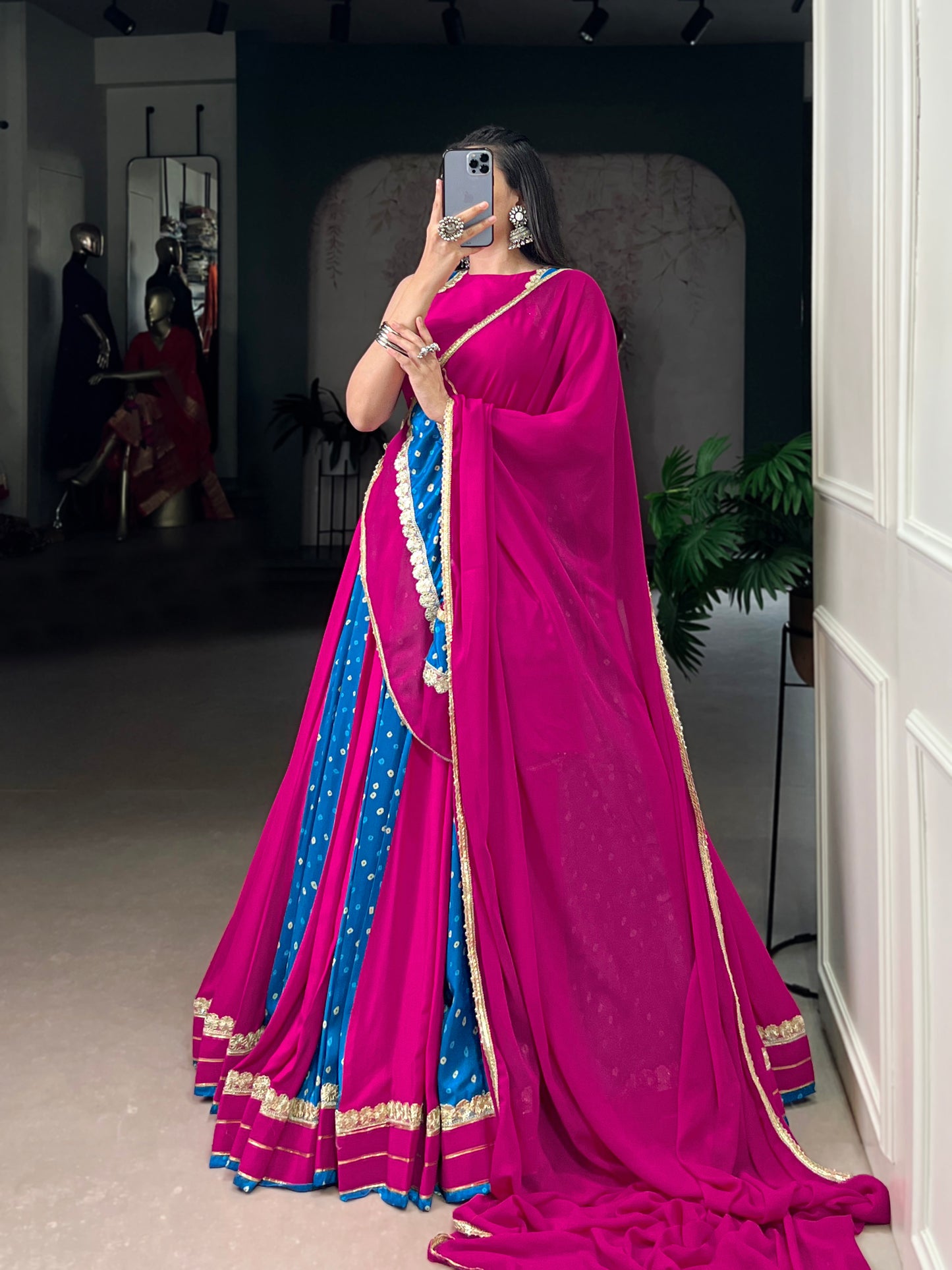 Pink Color Bandhej Print With Lace Touch Up Tasar Silk Chaniya Choli