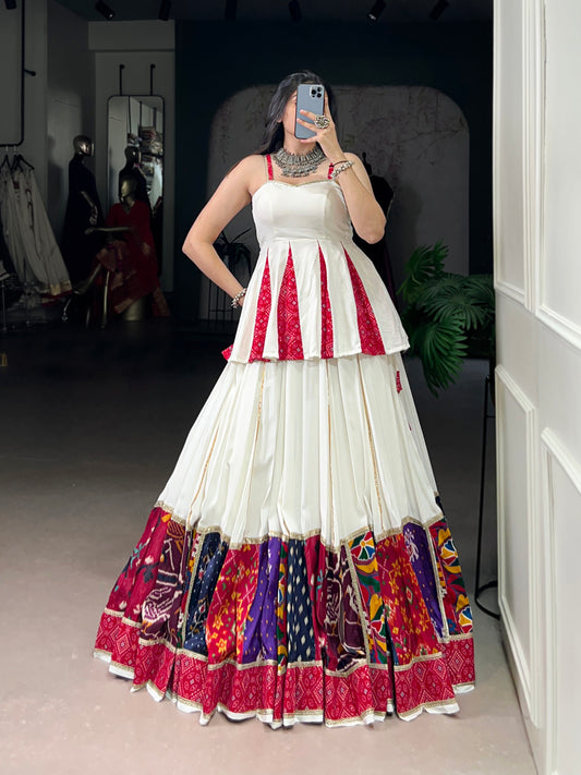 White Colour Multi Patches Work With Lace Touch Up Pure Rayon Lehenga Choli