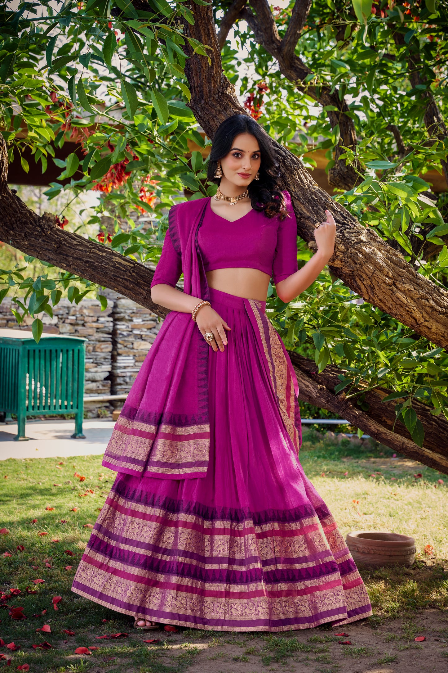 Pink Color Plain With Zari Weaving Work Chanderi Silk Lehenga Choli