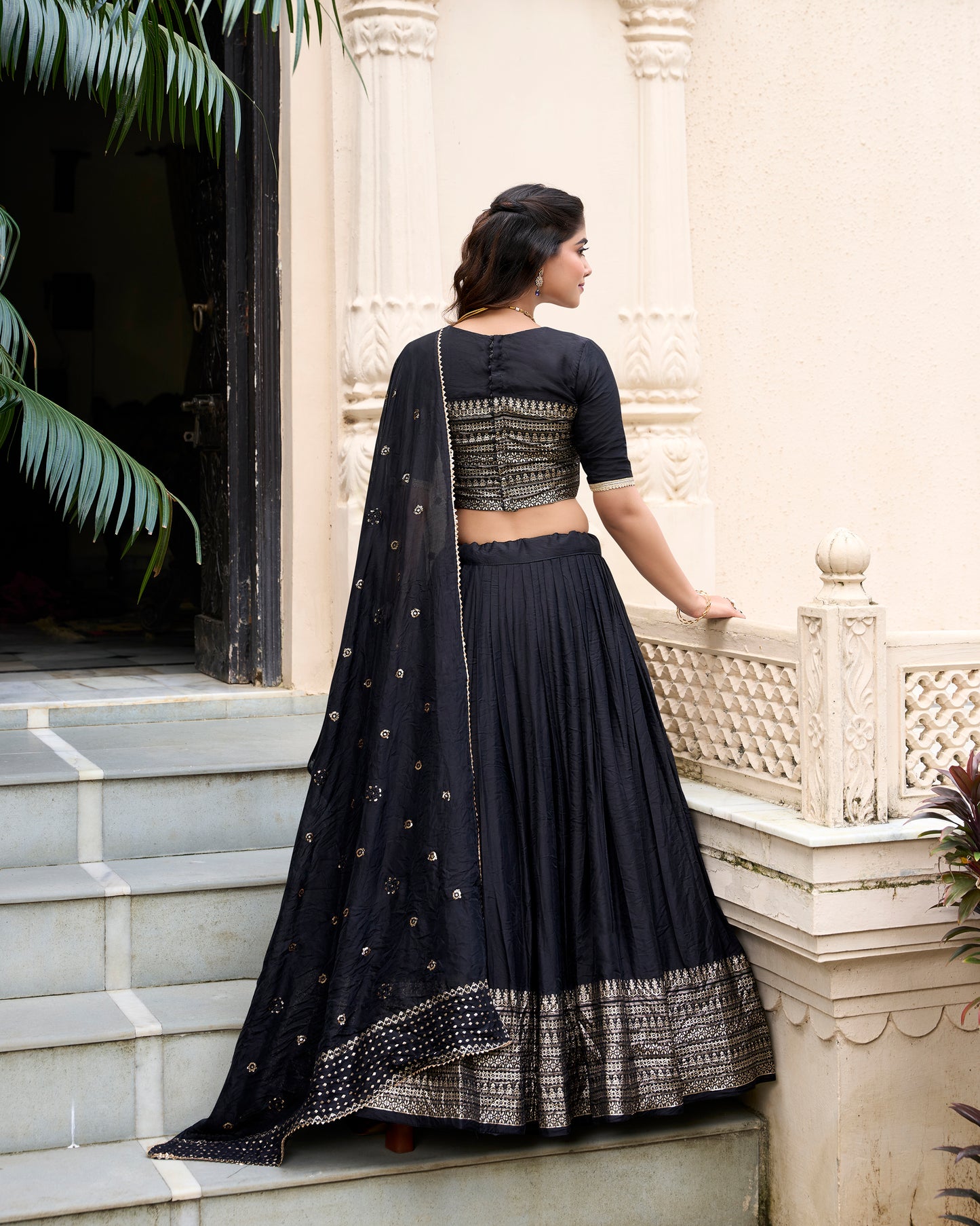 Black Color Plain With Zari Weaving Work Chanderi Lehenga Choli