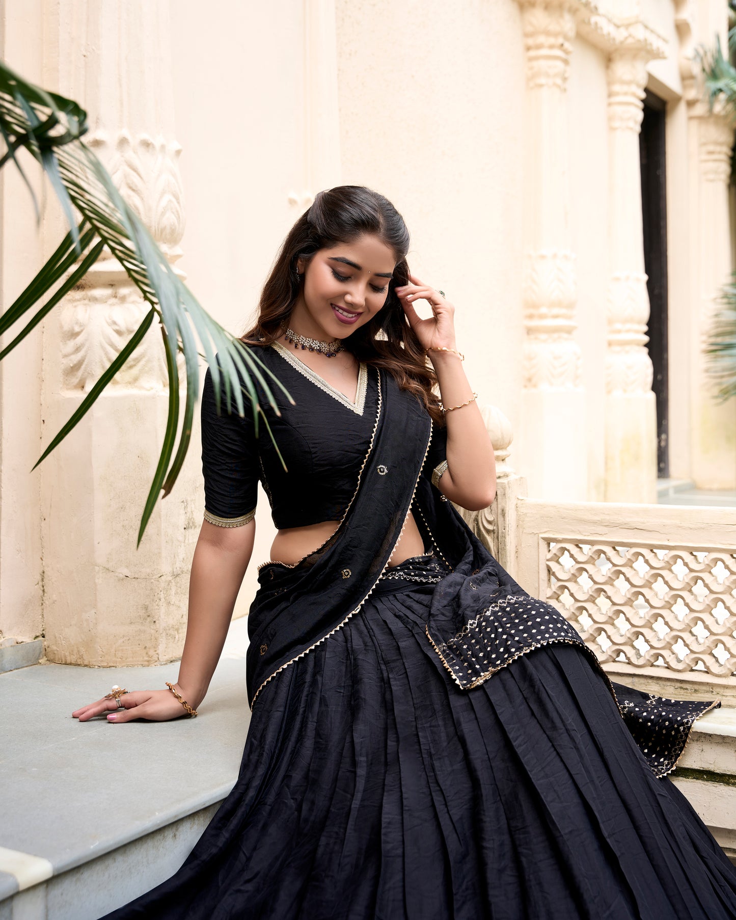 Black Color Plain With Zari Weaving Work Chanderi Lehenga Choli