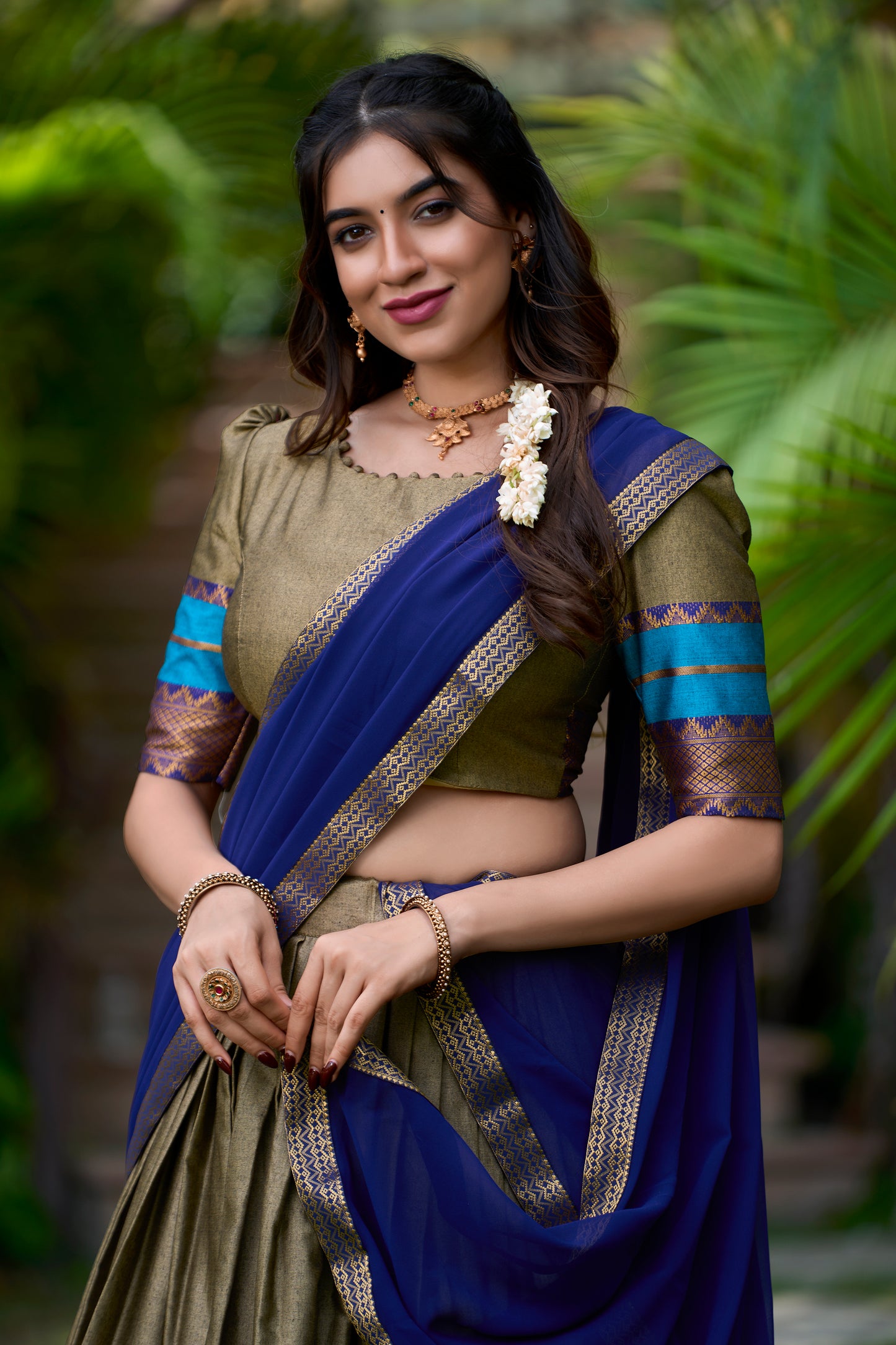 Chiku Color Zari Weaving Work Cotton South Indian Lehenga Choli