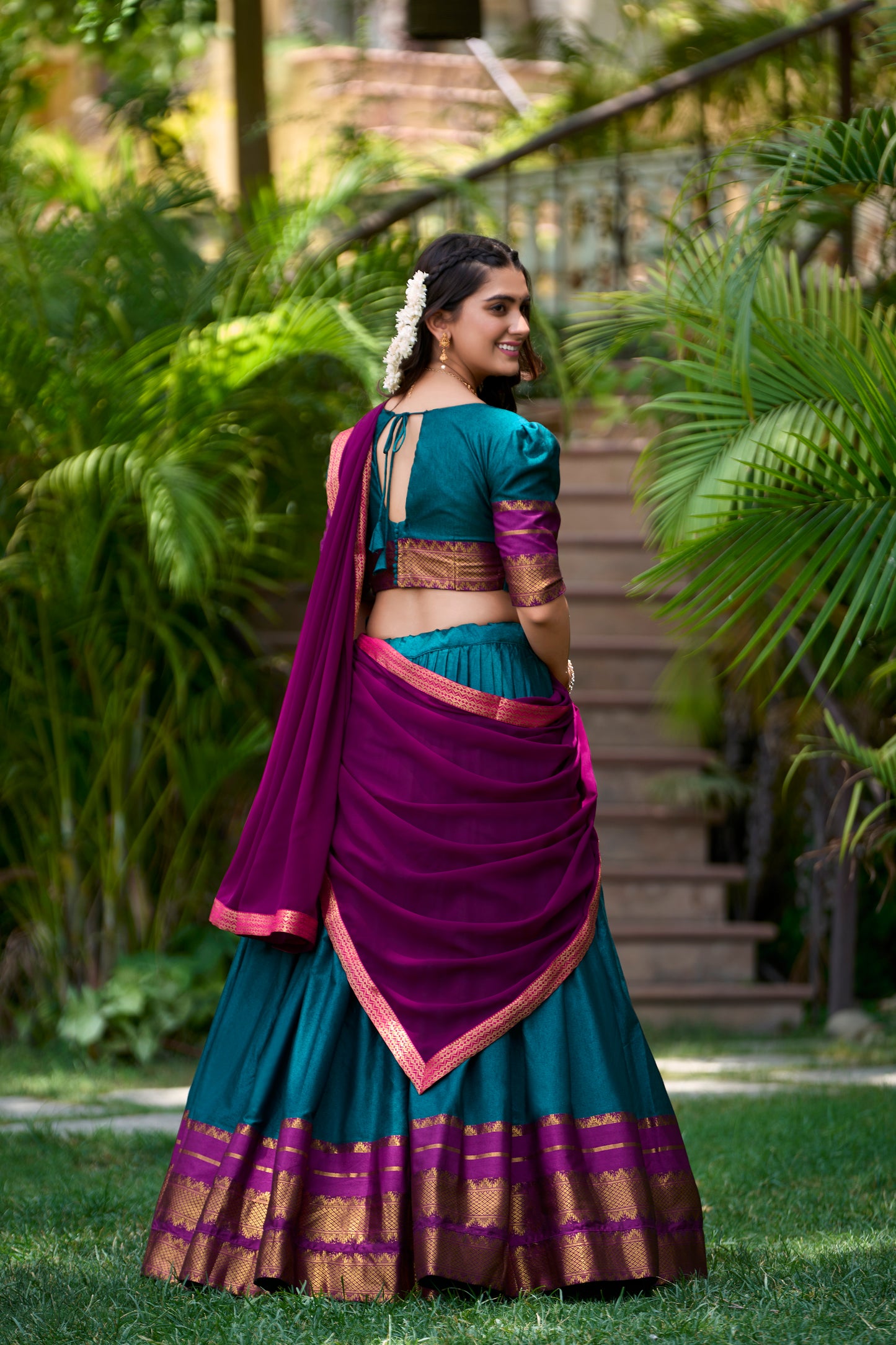 Teal Color Zari Weaving Work Cotton Lehenga Choli