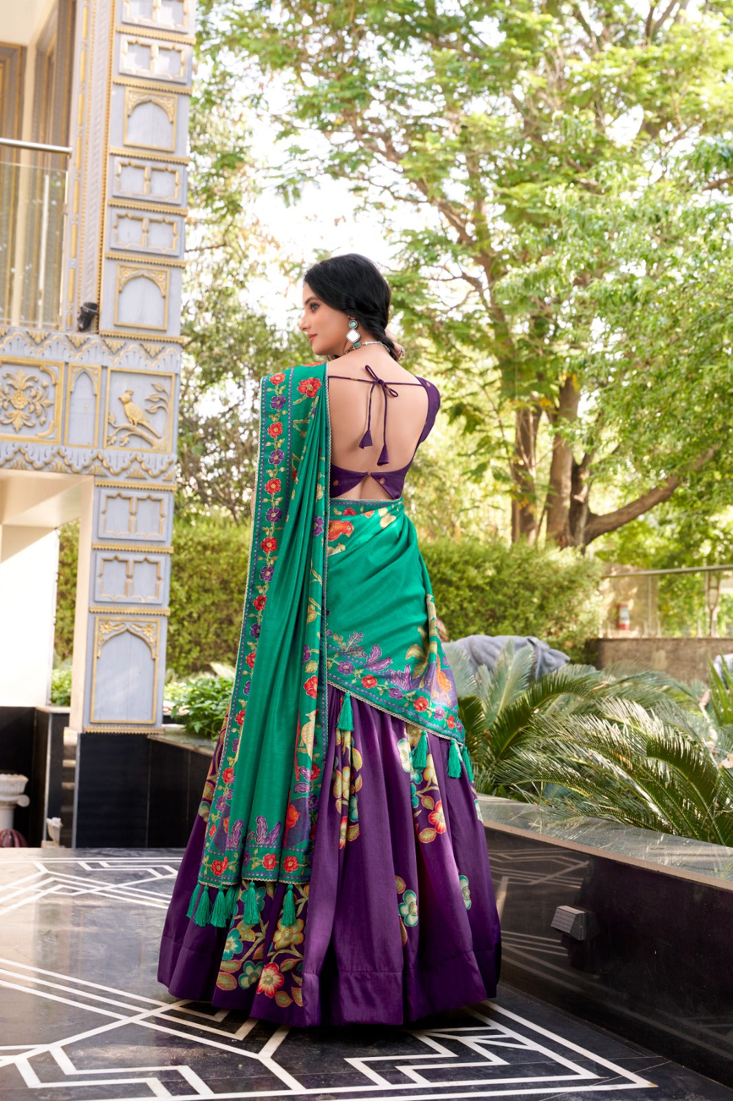 Purple Color Printed And Foil Work Tussar Silk Lehenga Choli