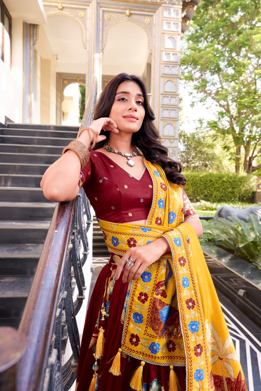 Maroon Color Printed And Foil Work Tussar Silk Lehenga Choli