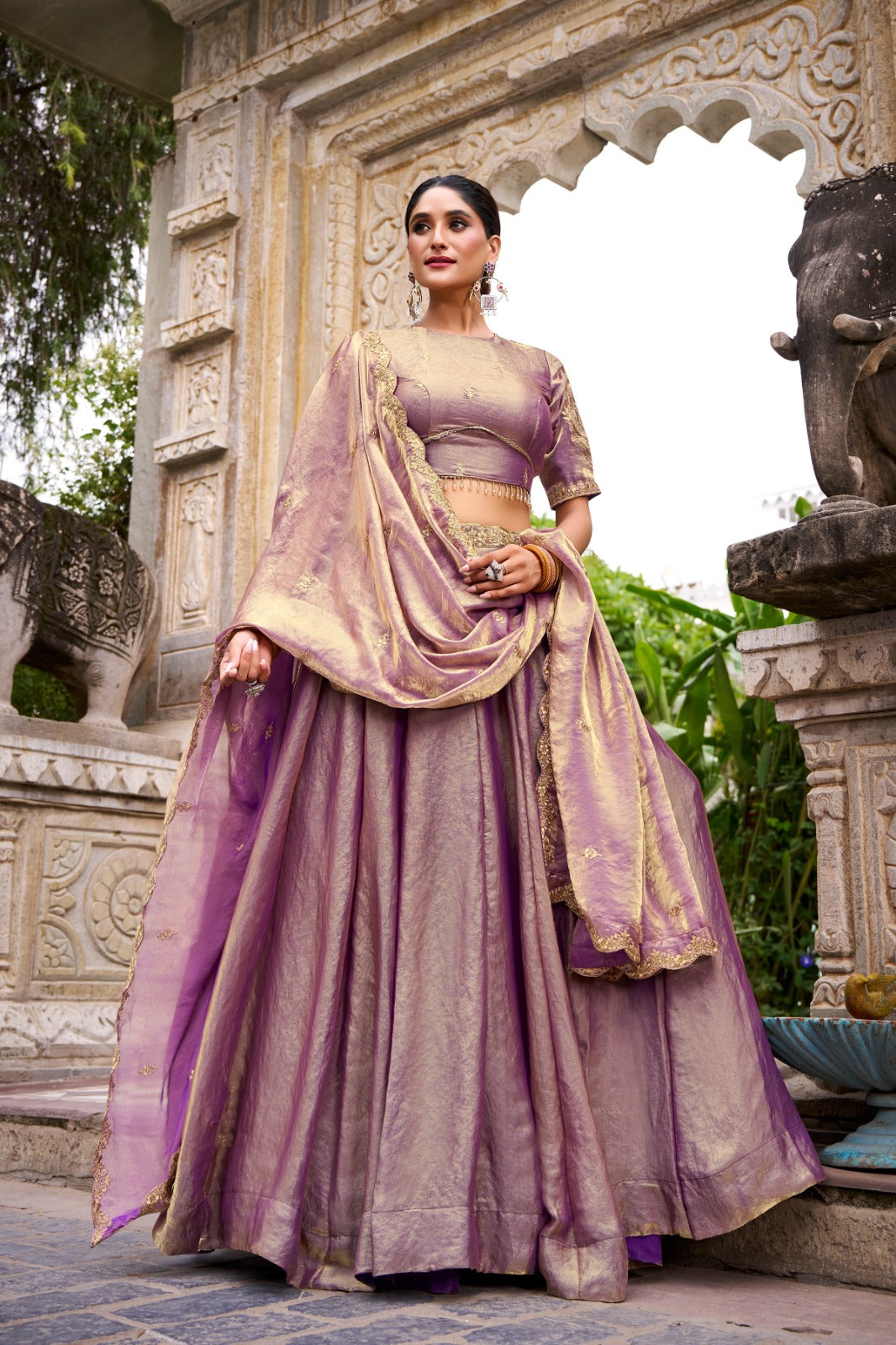 Lavender Color Sequins And Thread Embroidery Work Belt Fendi Lehenga Choli