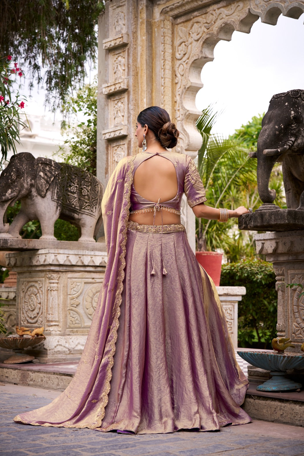 Lavender Color Sequins And Thread Embroidery Work Belt Fendi Lehenga Choli