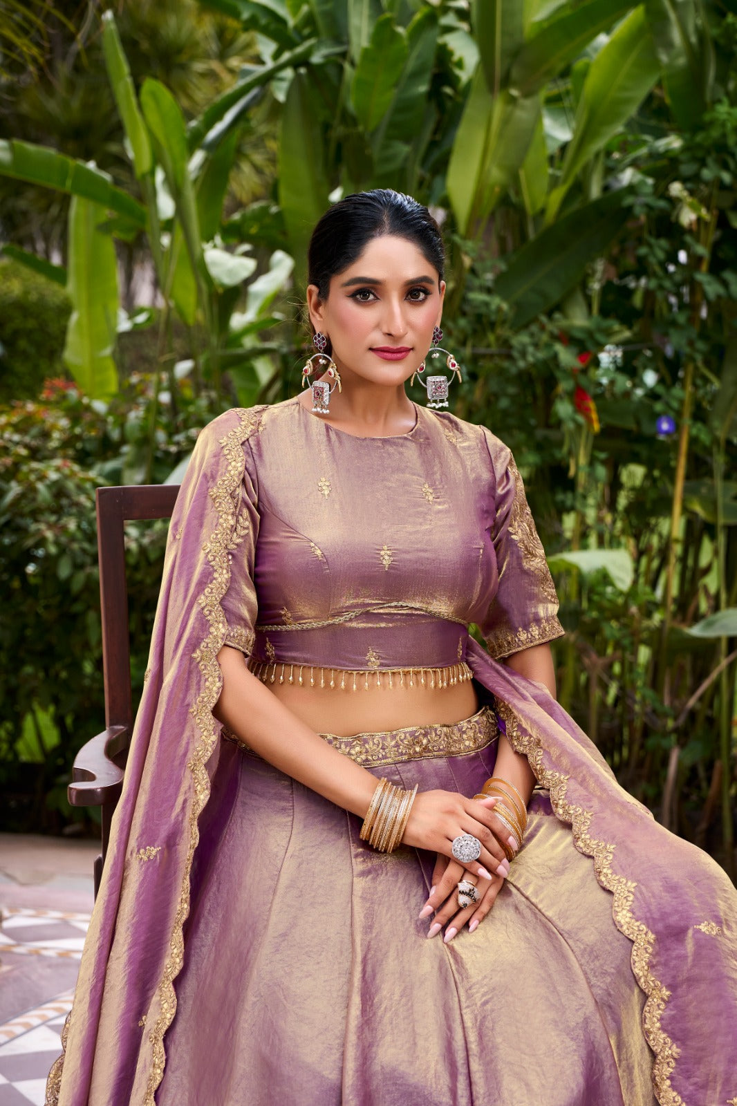 Lavender Color Sequins And Thread Embroidery Work Belt Fendi Lehenga Choli