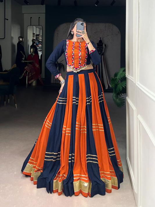 Navy Blue Color Embossed Design Rayon Chaniya Choli