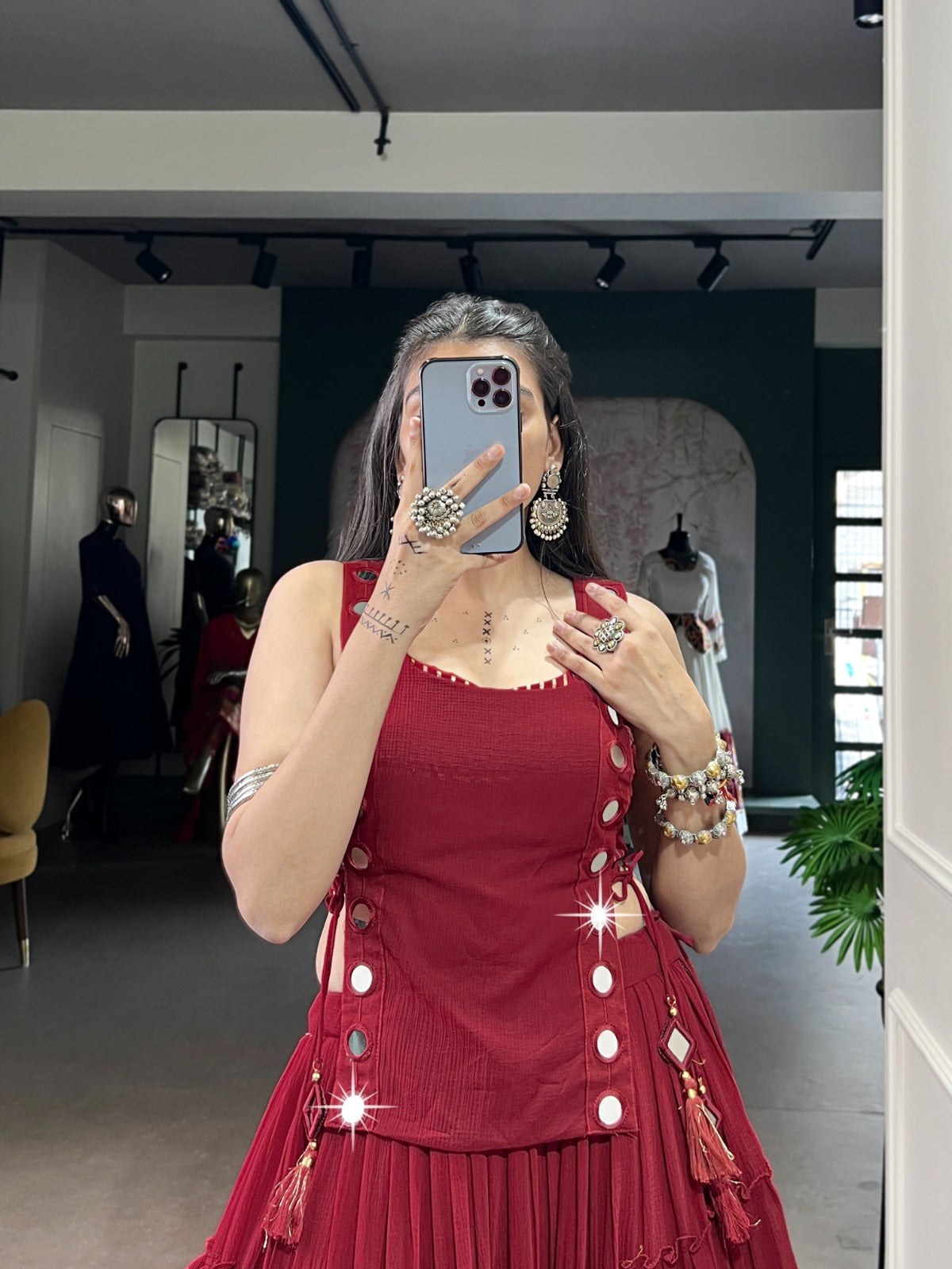 Red Color Embossed Design Lace Border Marbal Chaniya Choli